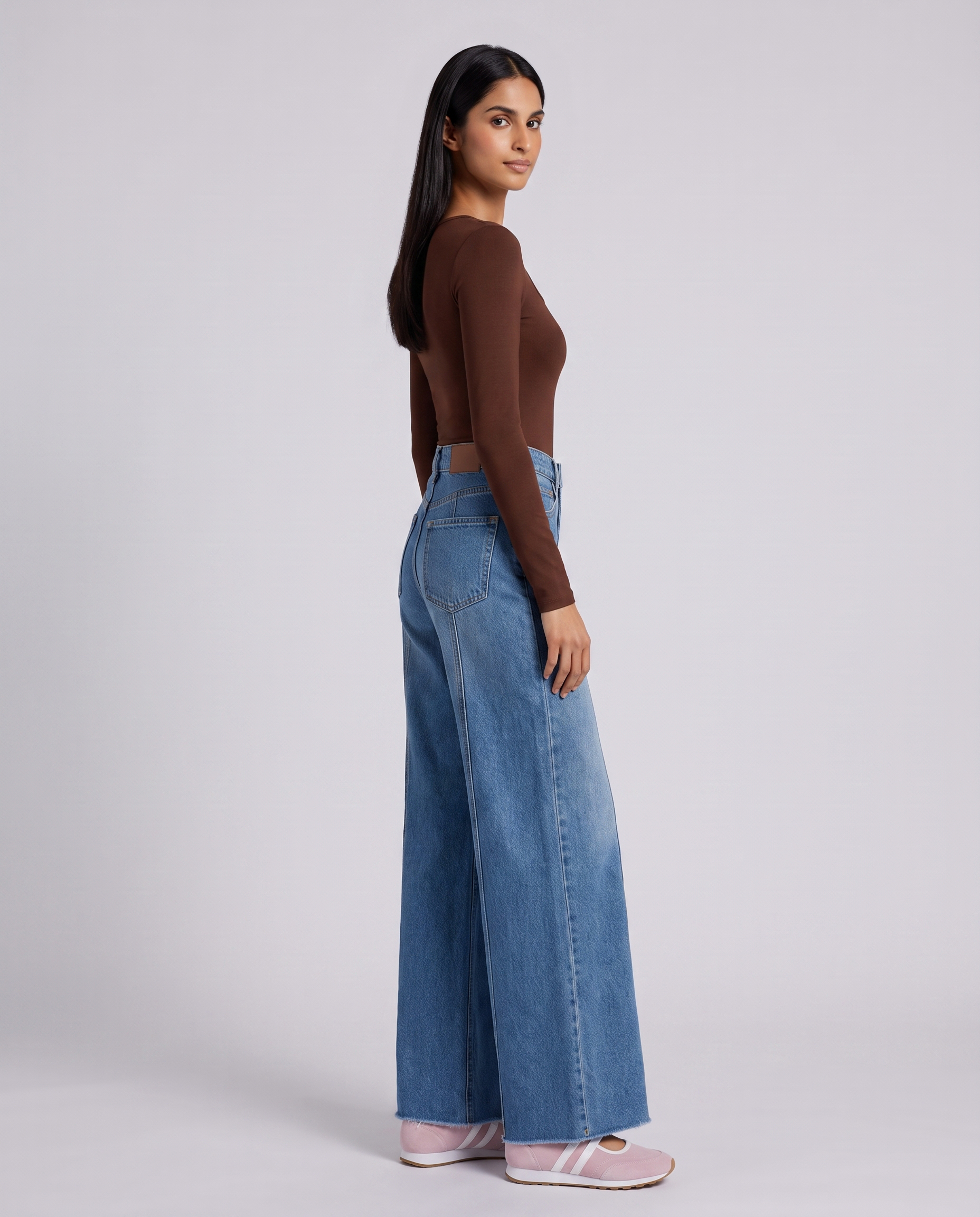 Front Seam Wide Leg Mid Wash Jeans - Hustle N Holla