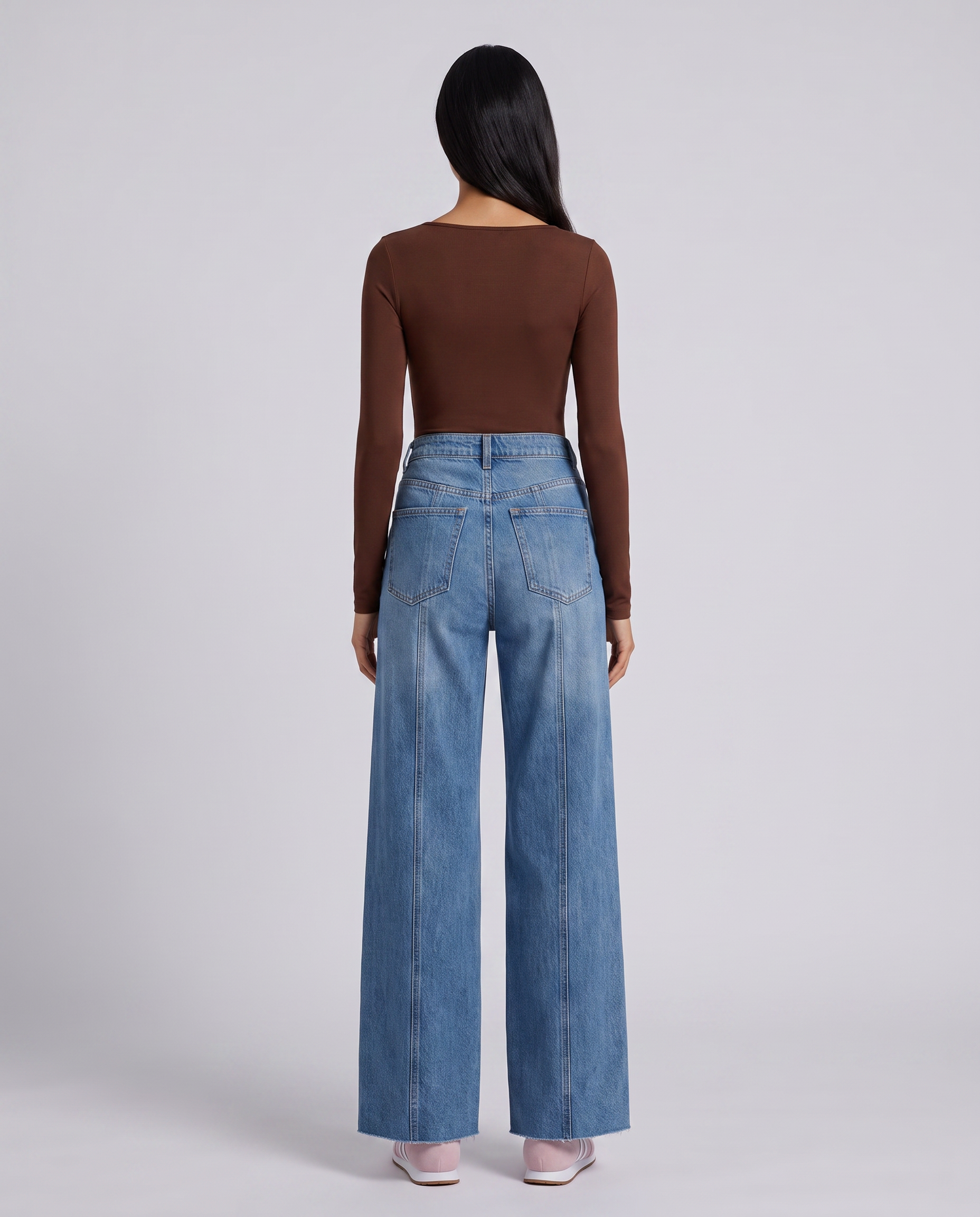 Front Seam Wide Leg Mid Wash Jeans - Hustle N Holla