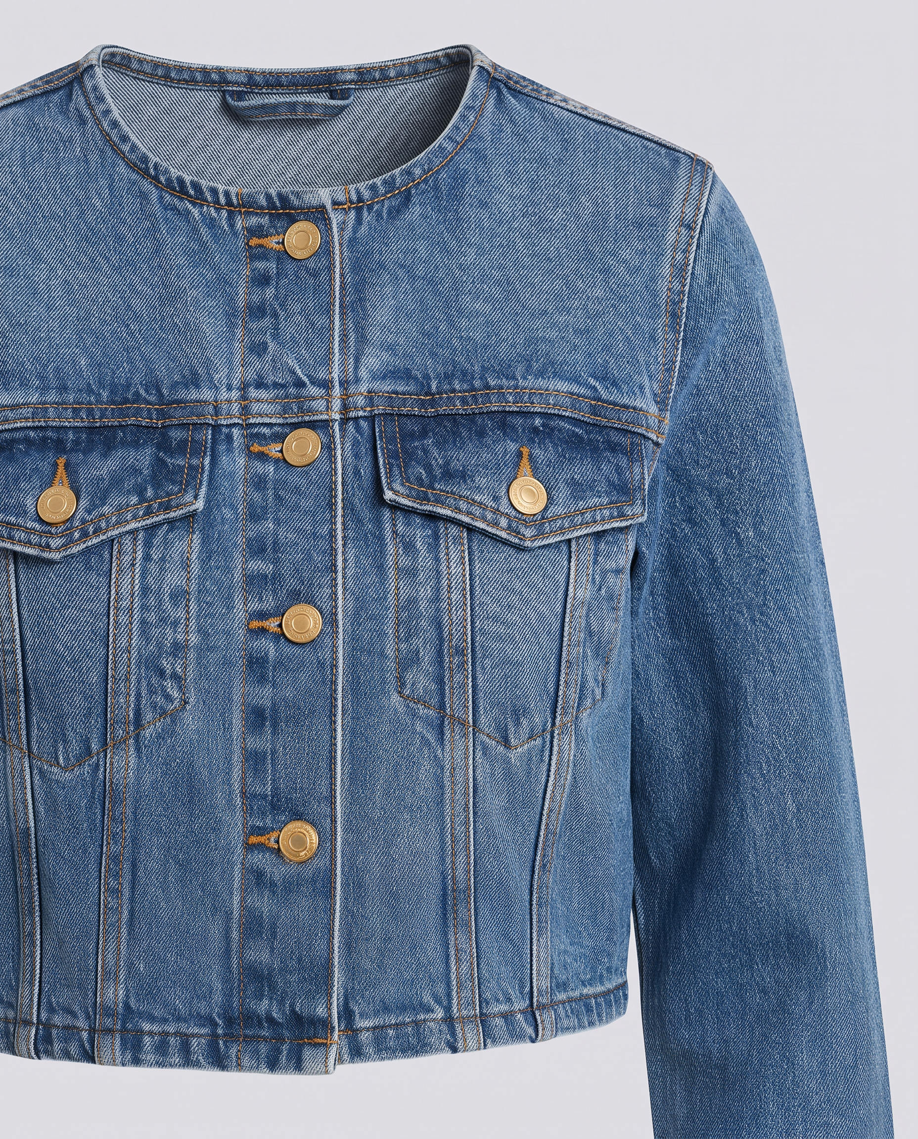 Blue Collarless Panelled Jacket - Hustle N Holla