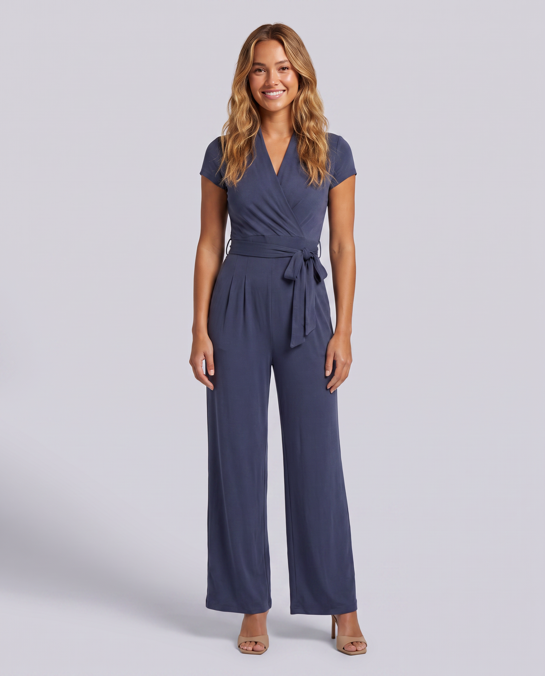 Prussian Blue Signature Soft Wrap Over Jumpsuit - Hustle N Holla