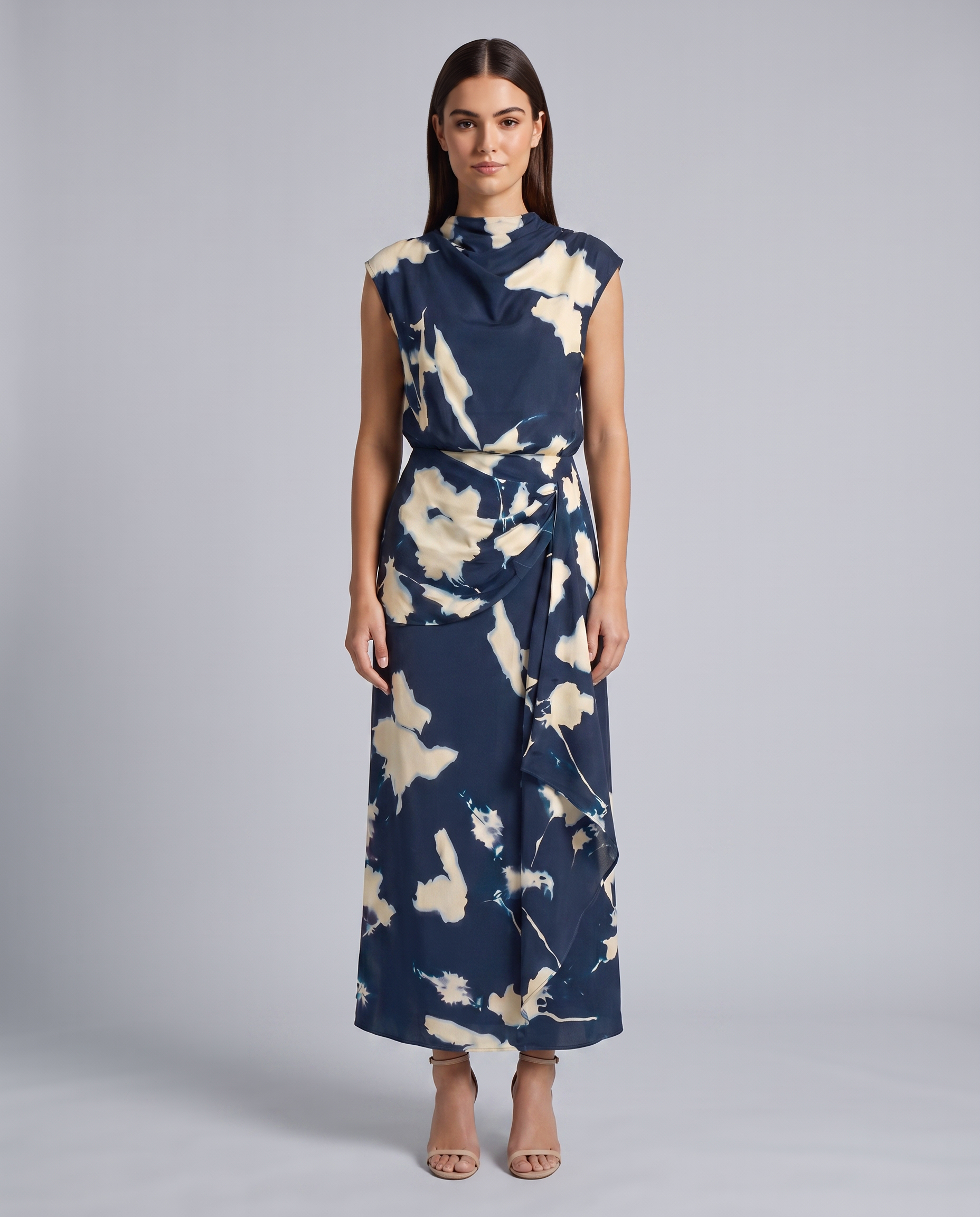 Navy Draped Maxi Evening Dress - Hustle N Holla