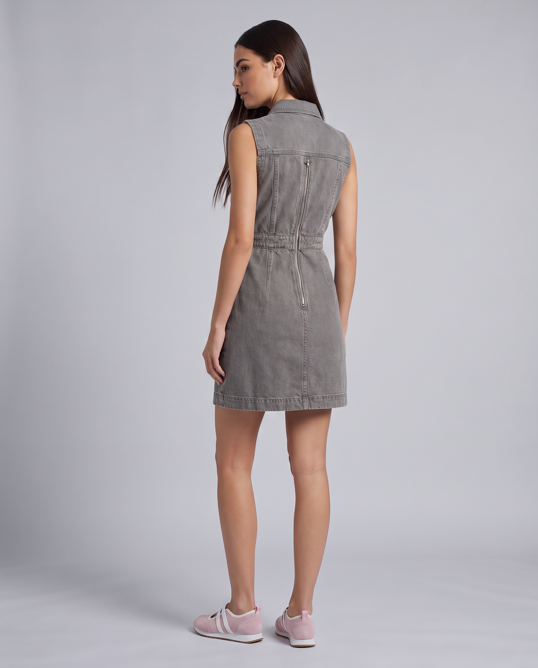 Grey Sleeveless Mini Dress - front view on model