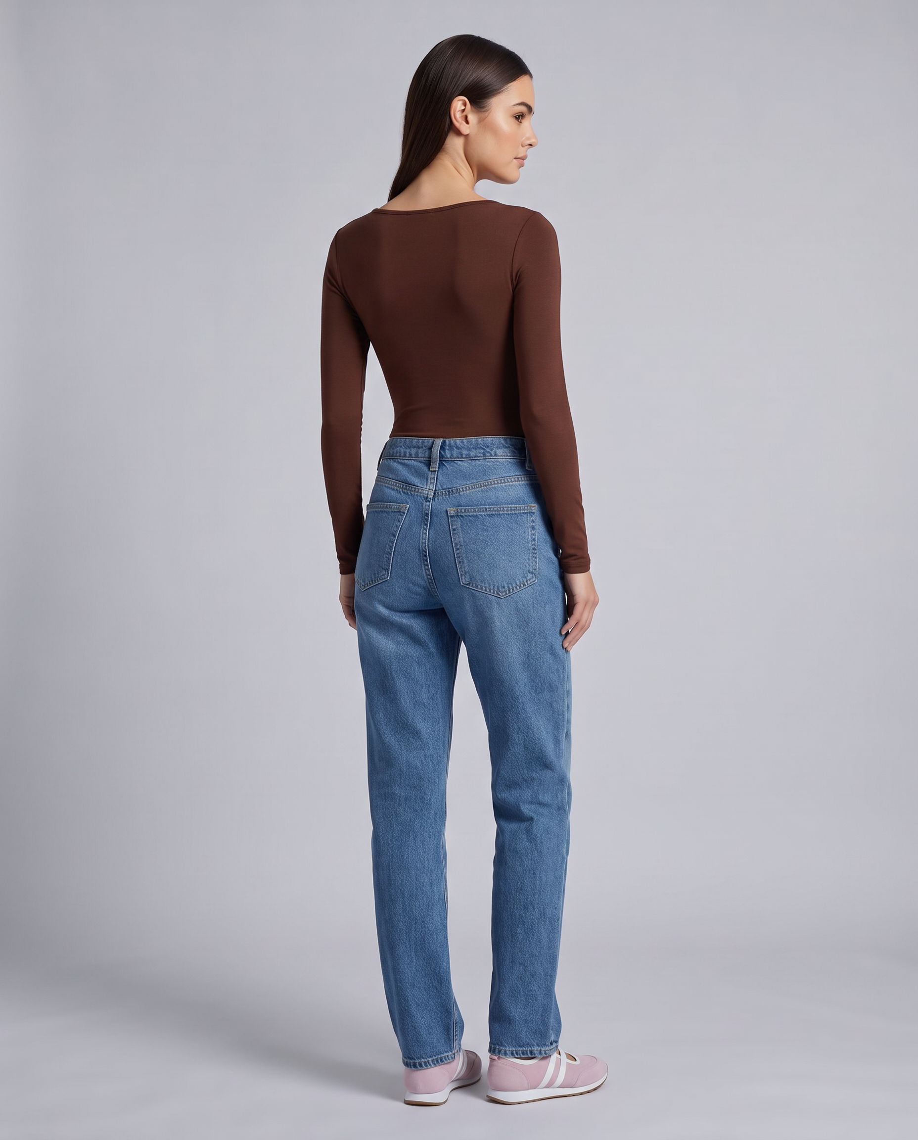 Chocolate Brown Jersey Fitted Top - front view on model