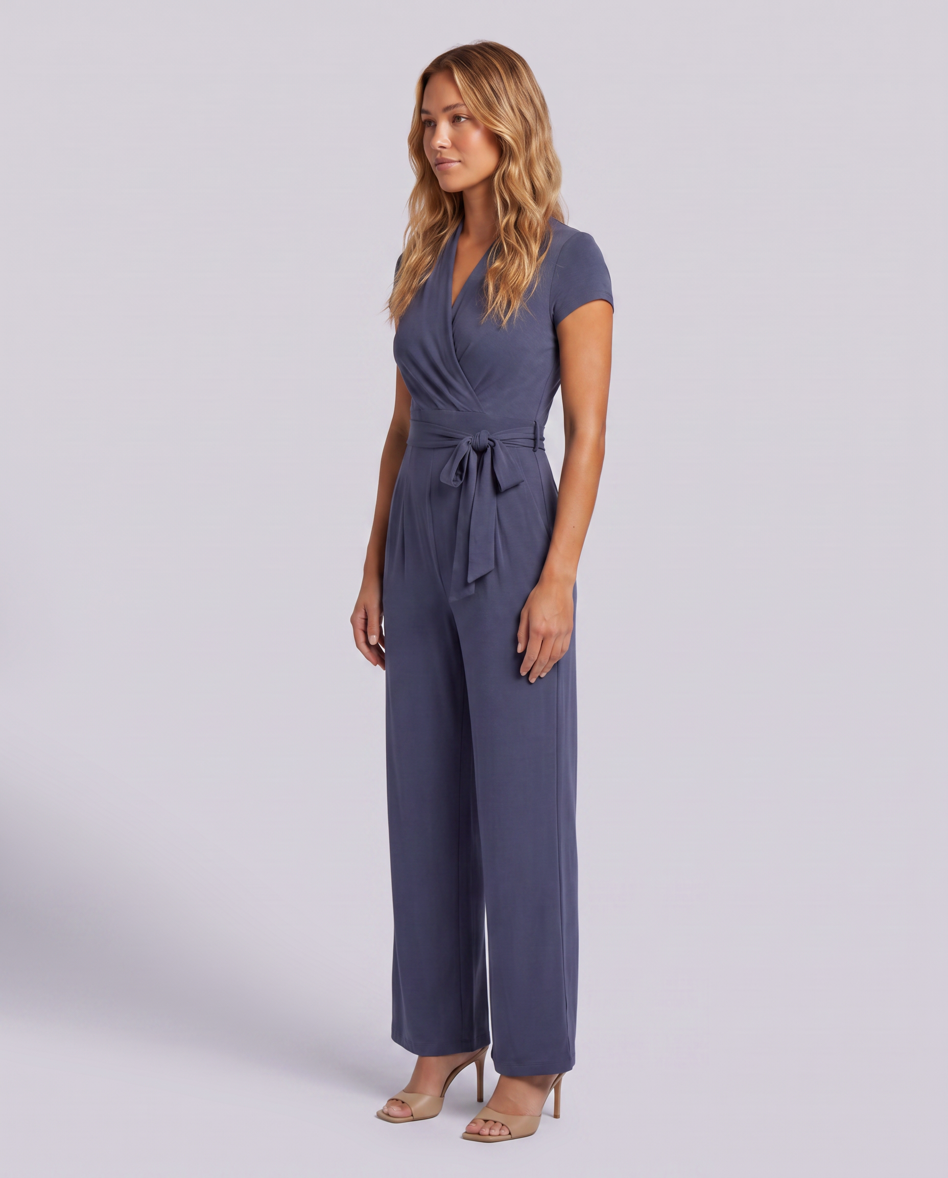 Prussian Blue Signature Soft Wrap Over Jumpsuit - Hustle N Holla