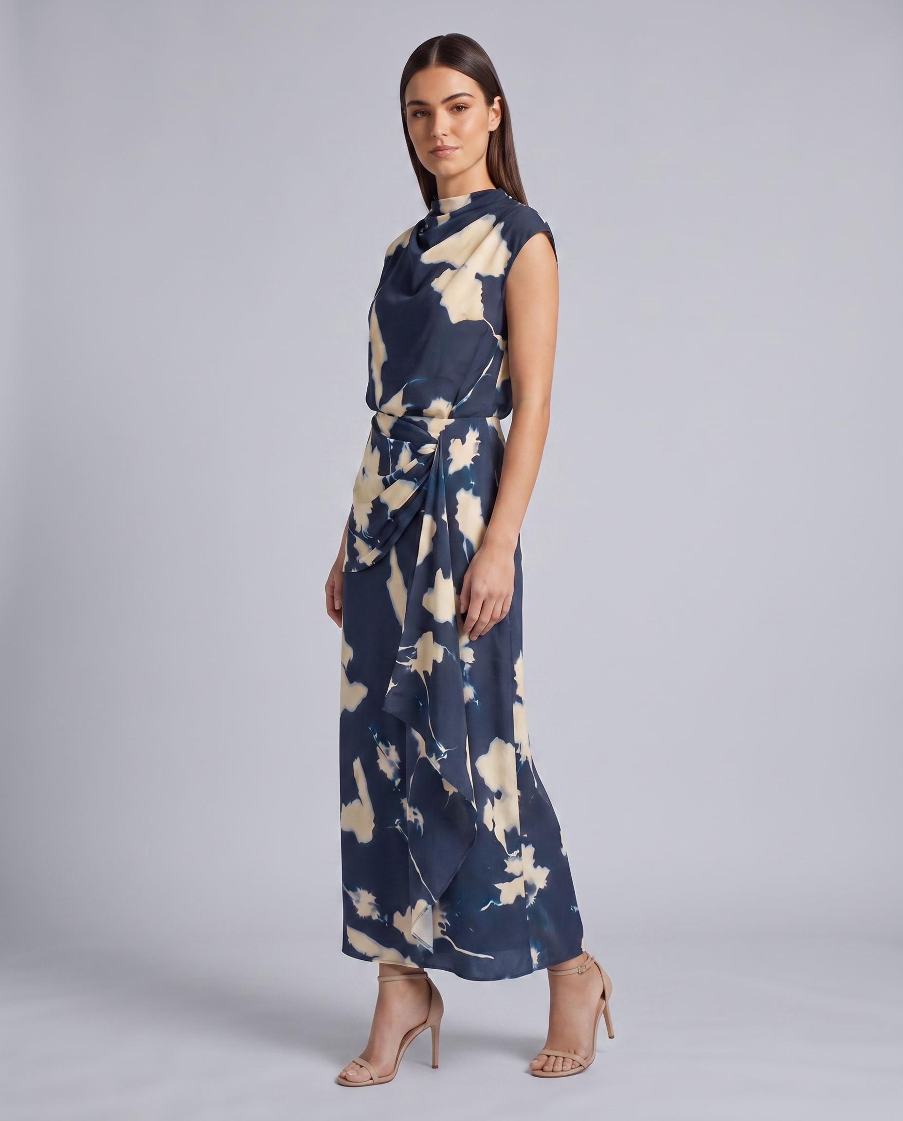 Navy Draped Maxi Evening Dress - Hustle N Holla
