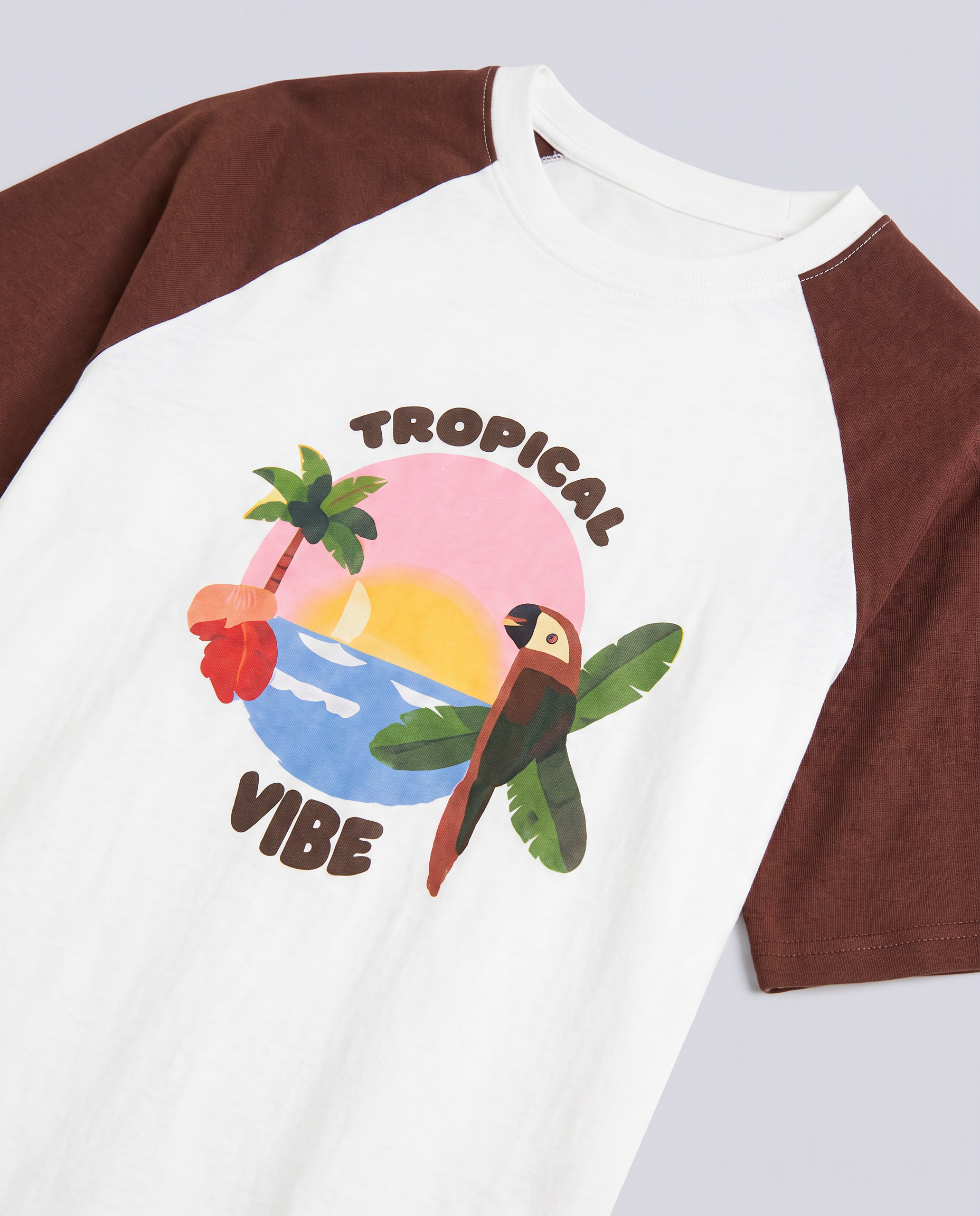 White & Reddish Brown Raglan Boxy Graphic T-Shirt - Hustle N Holla