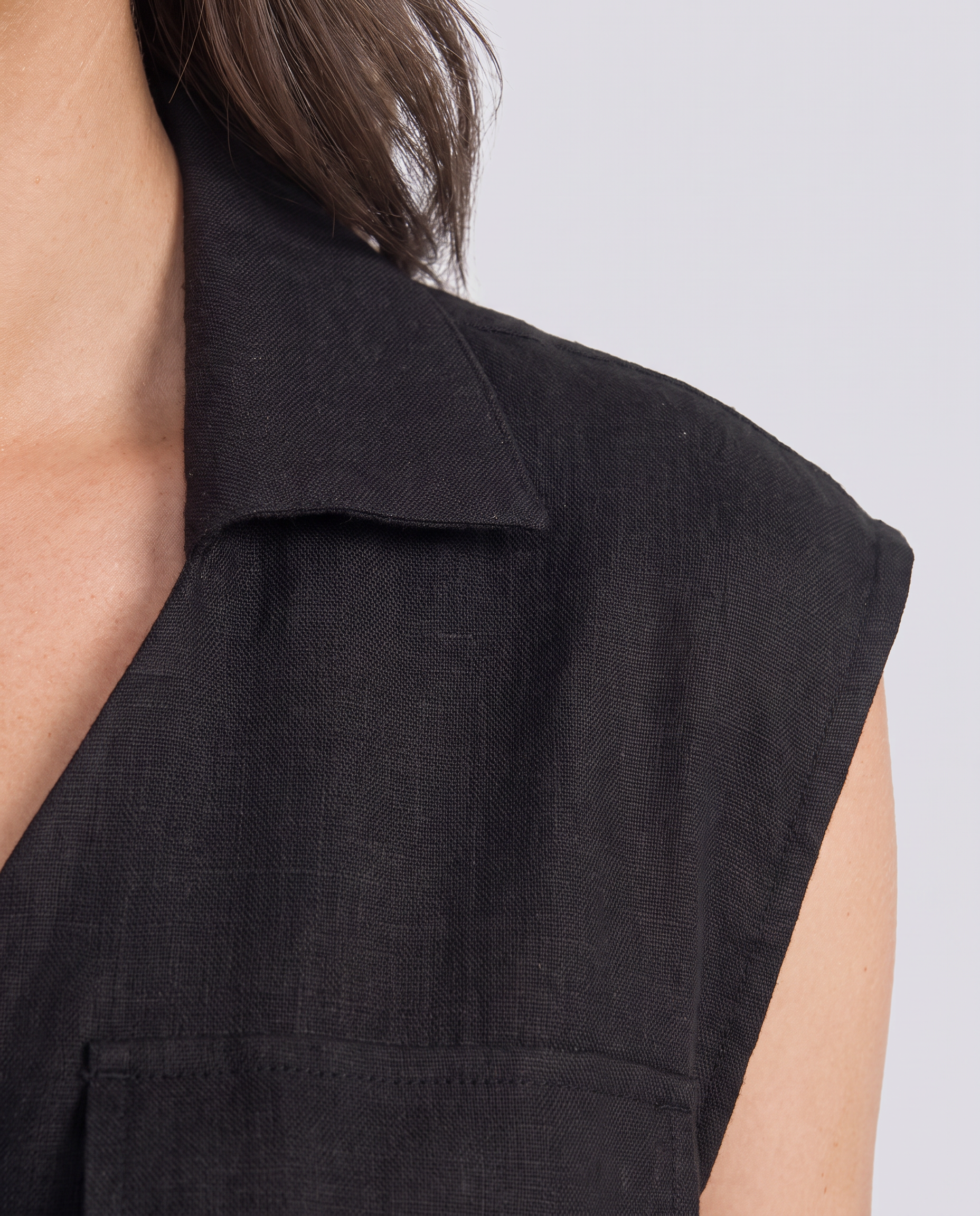Coal Black Sleeveless Relaxed Fit Linen Top - Hustle N Holla