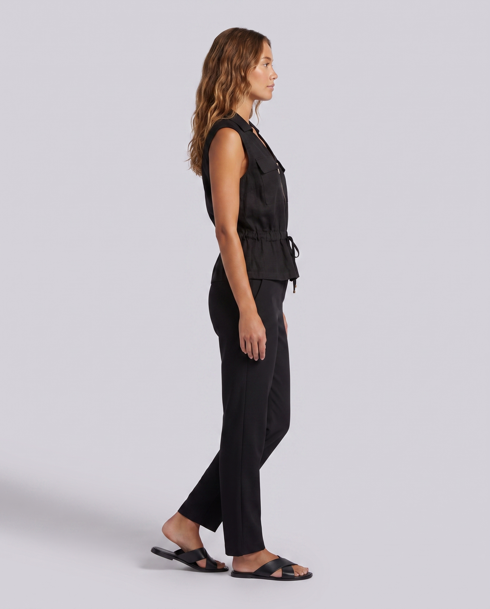 Coal Black Sleeveless Relaxed Fit Linen Top - Hustle N Holla