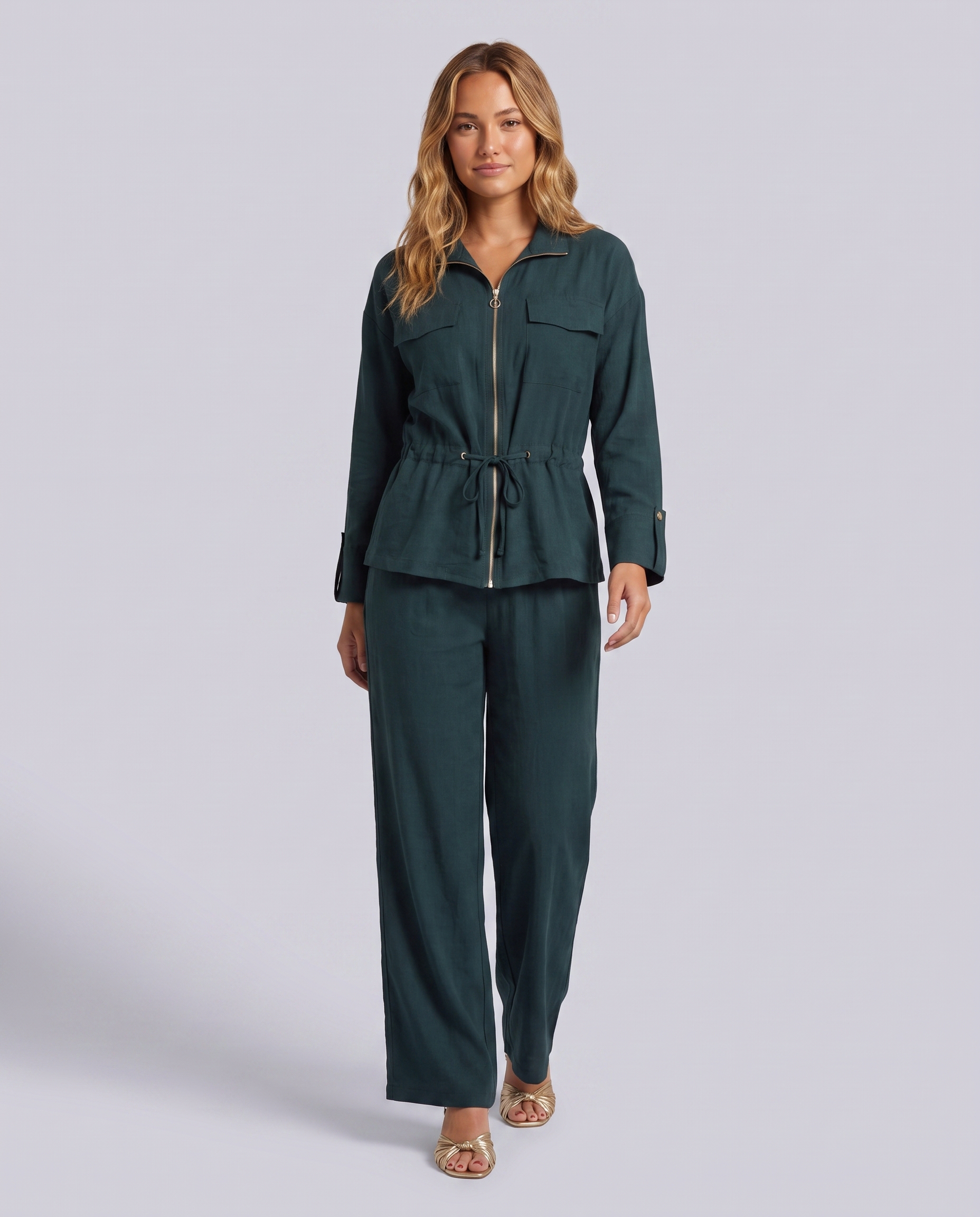 Teal Front Zipper Relaxed Fit Collared Top - Hustle N Holla