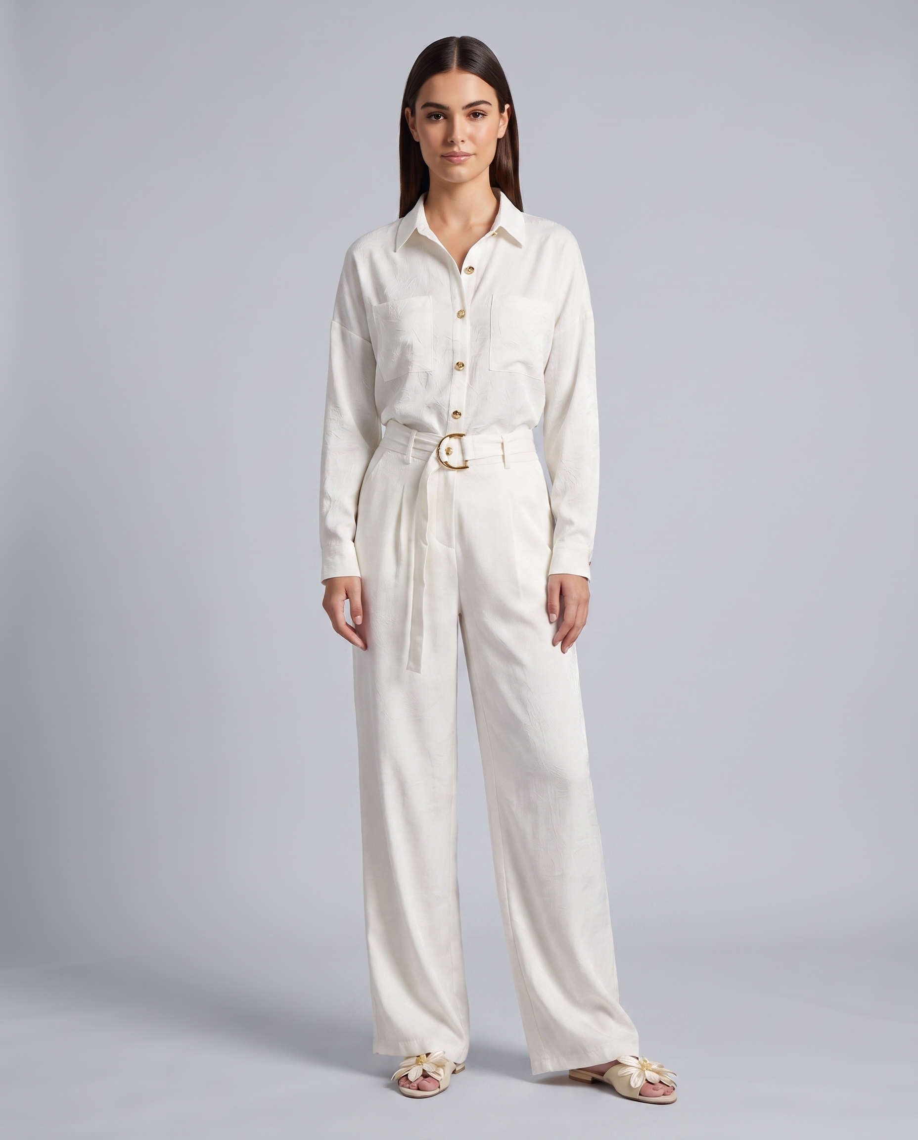 White Pearl Textured Wide Leg Tailored Trousers – side