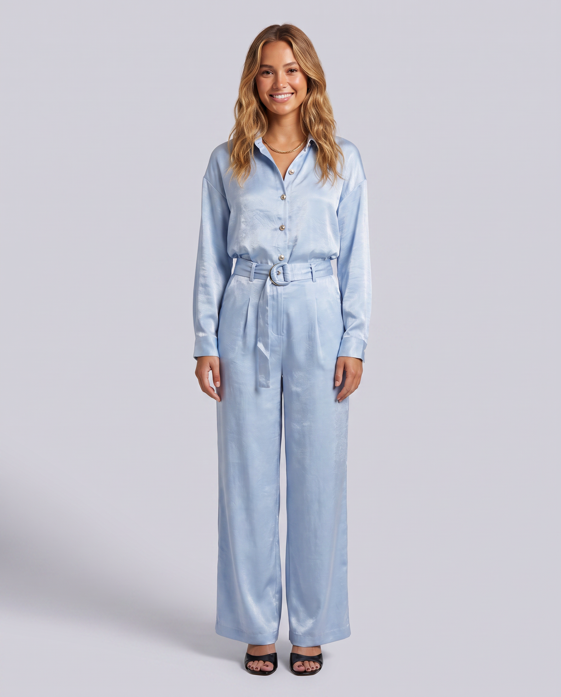 Ice Blue Wide Leg Tailored Trousers – side