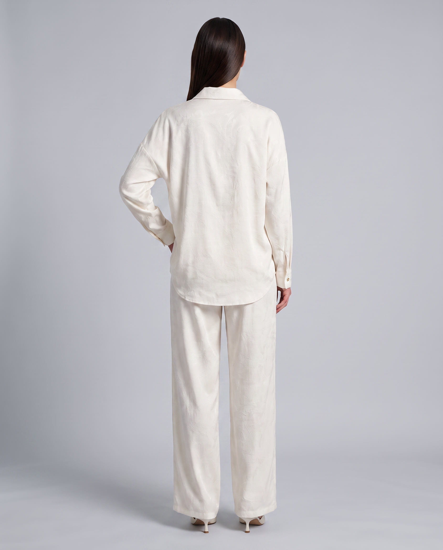 Pearl White Textured Oversized Button Down Top – front