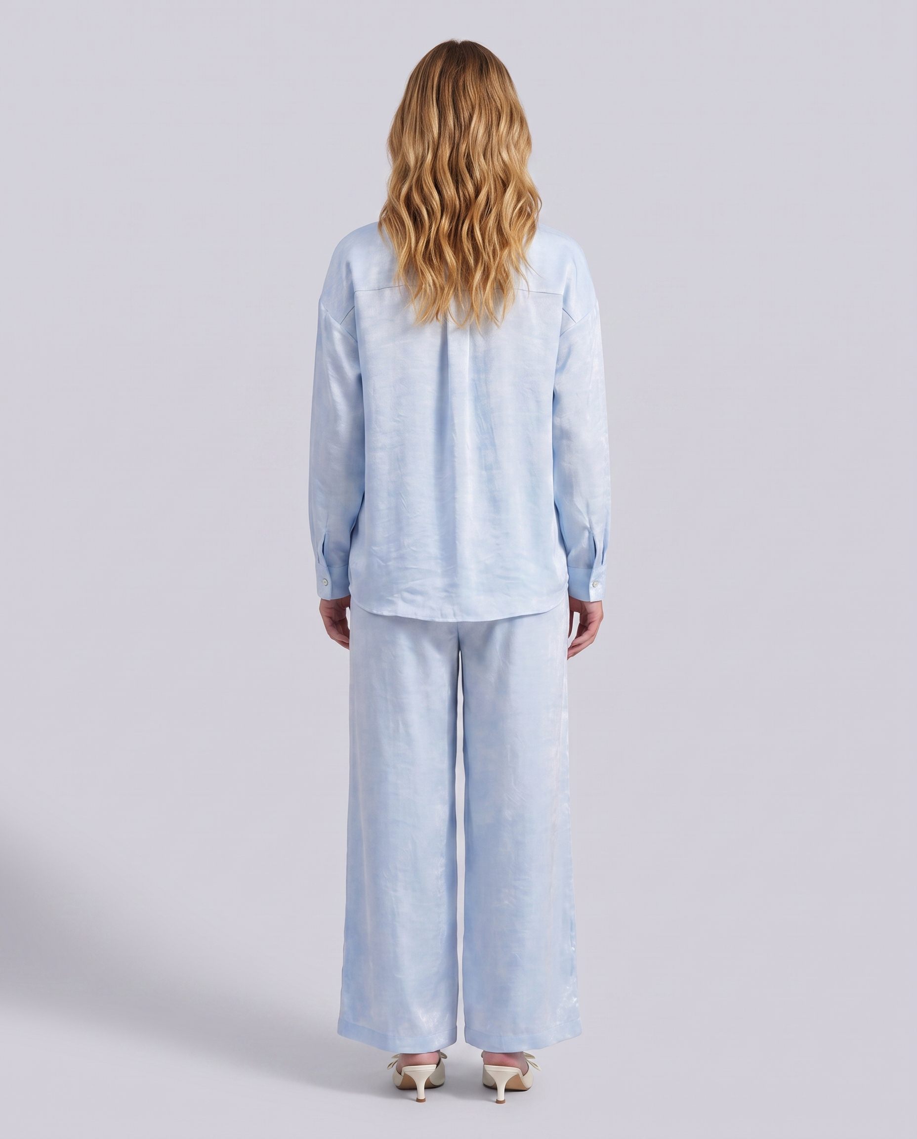 Ice Blue Textured Oversized Button Down Top – front