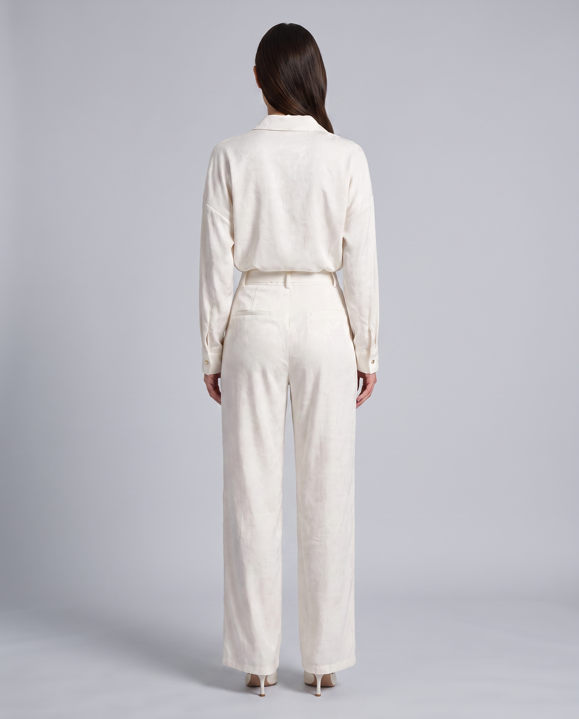 White Pearl Textured Wide Leg Tailored Trousers - Hustle N Holla
