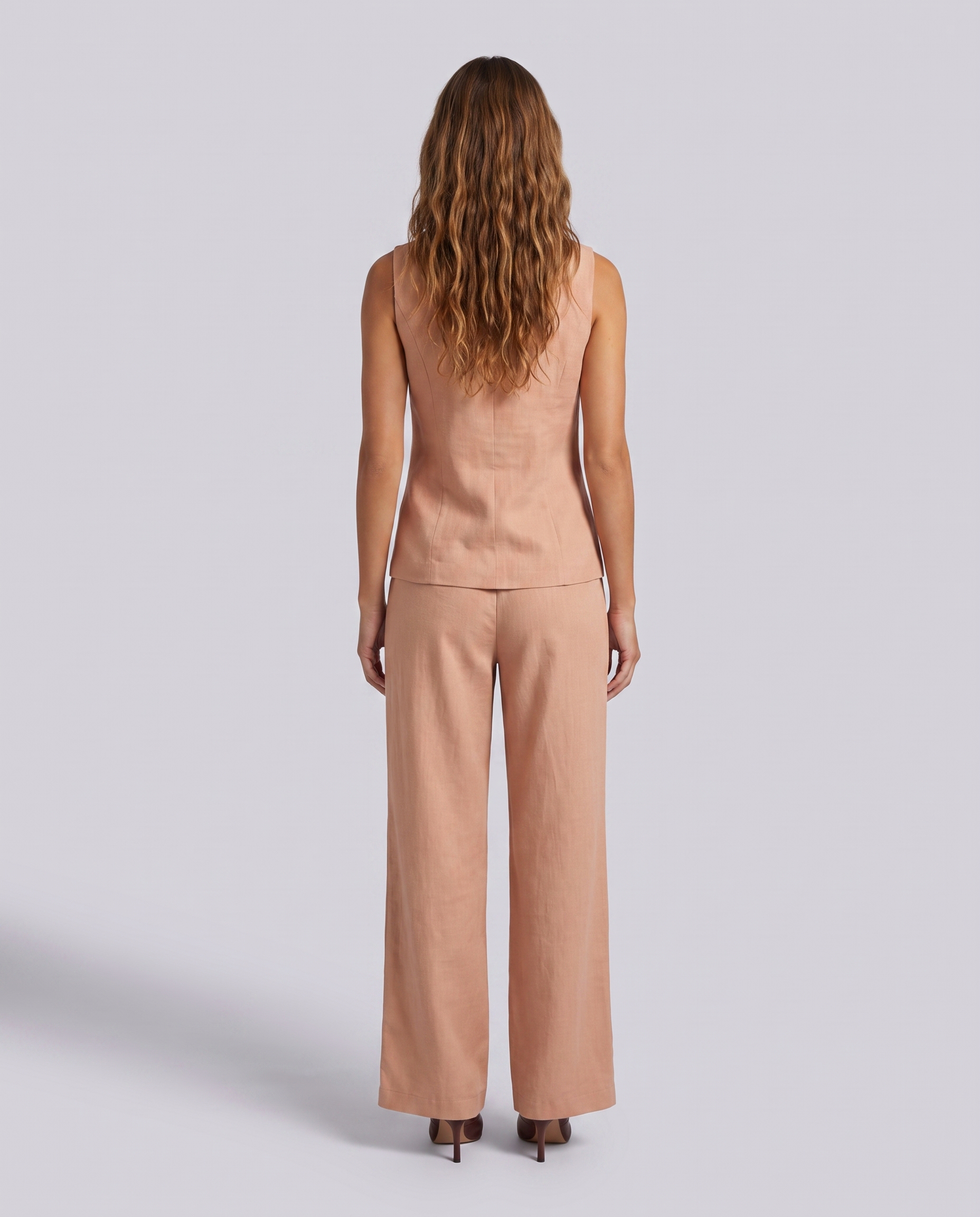 Muted Peach Elasticated Waist Wide Leg Linen Trousers - Hustle N Holla