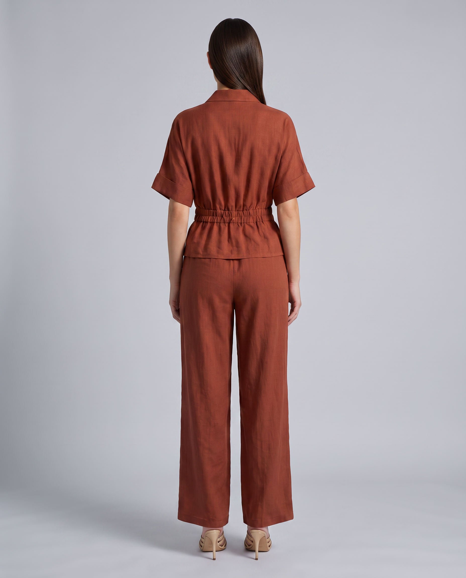 Rust Elasticated Waist Wide Leg Trousers - Hustle N Holla