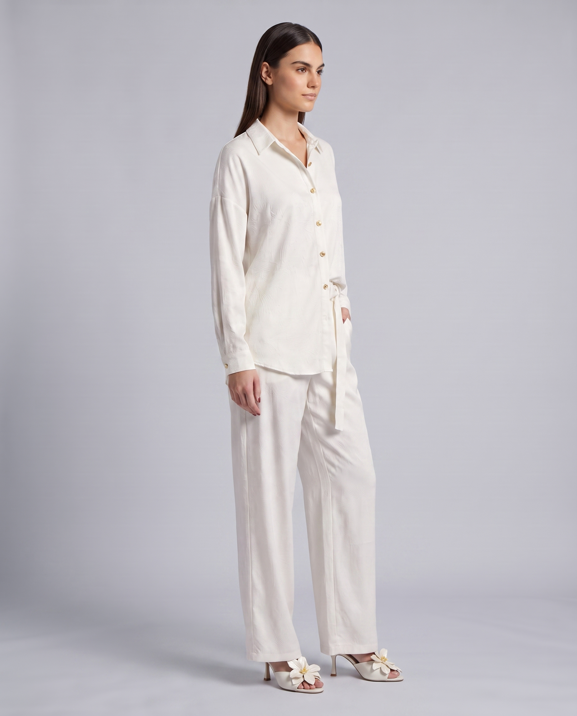 Pearl White Textured Oversized Button Down Top - Hustle N Holla