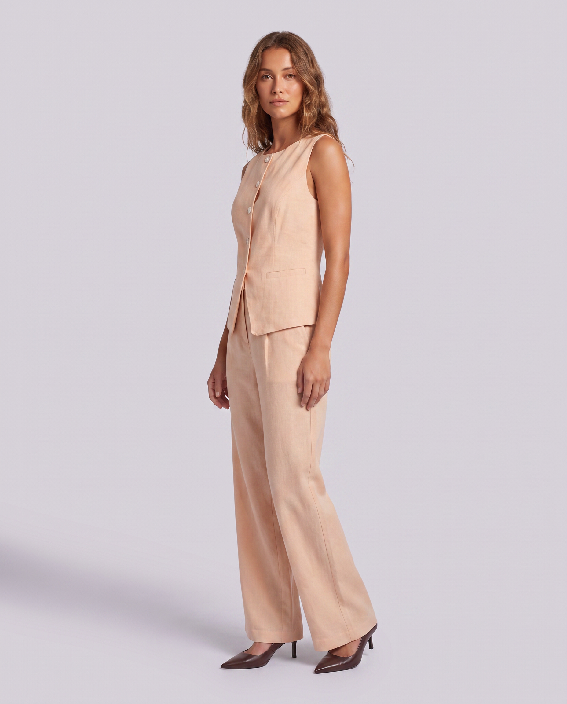 Muted Peach Sleeveless Boat Neck Linen Vest - Hustle N Holla