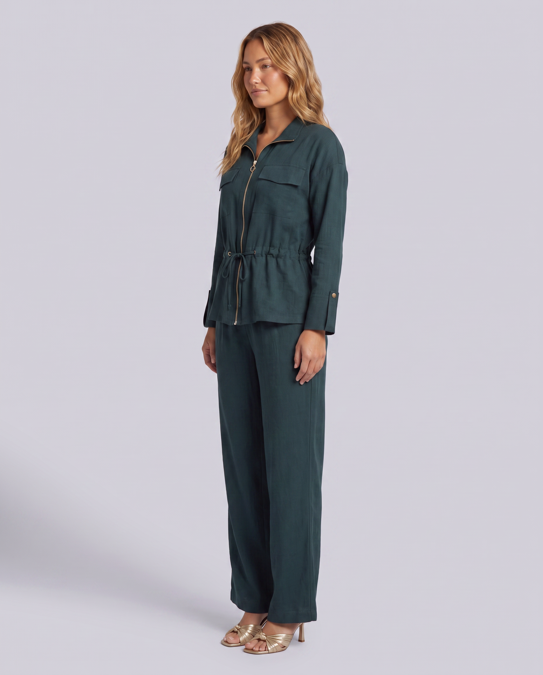 Teal Front Zipper Relaxed Fit Collared Top - Hustle N Holla