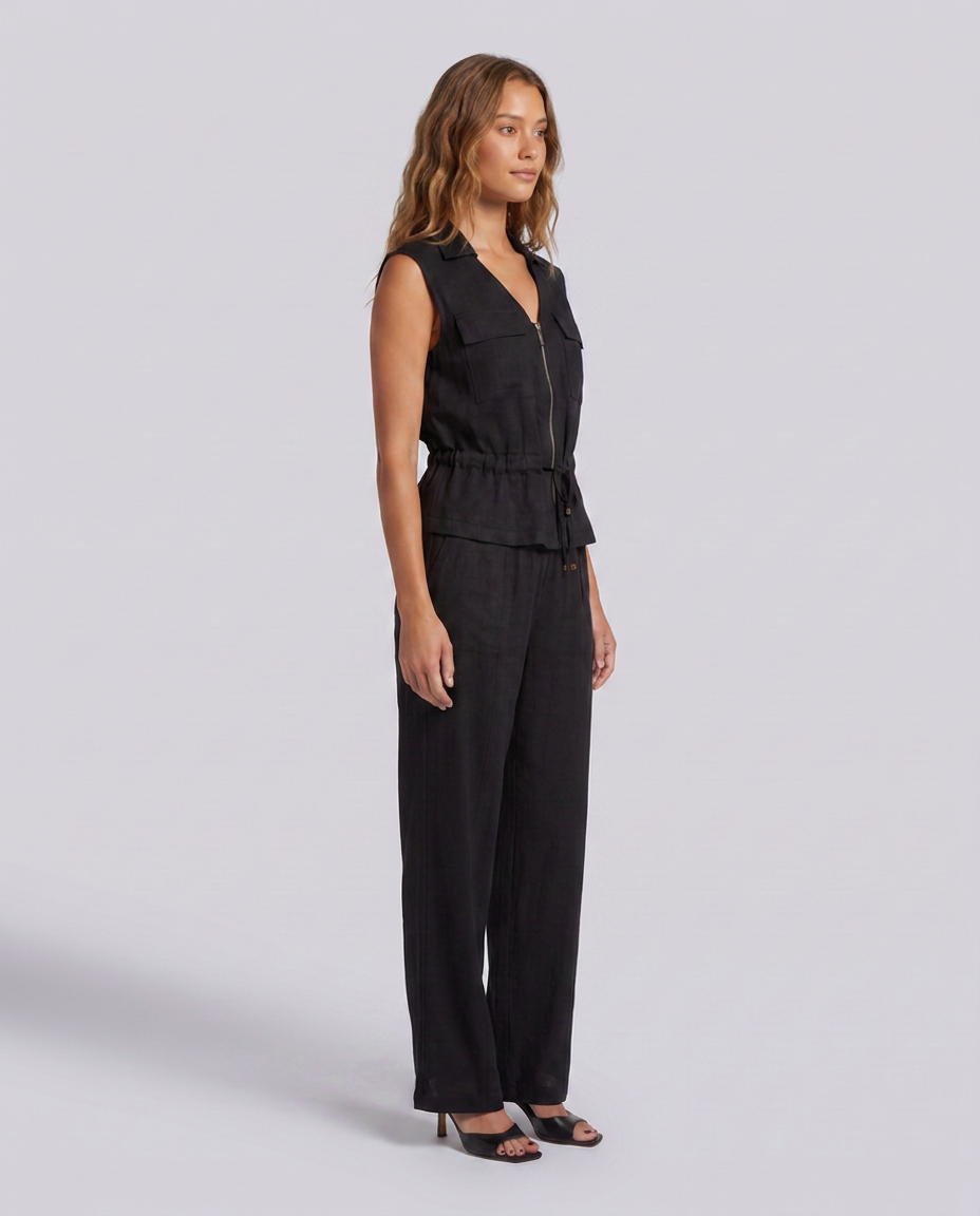 Coal Black Wide Leg Linen Trousers - Hustle N Holla