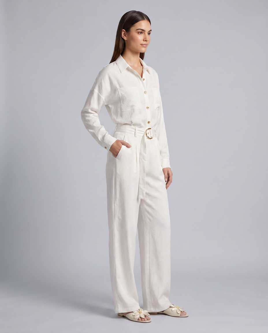 White Pearl Textured Wide Leg Tailored Trousers – side
