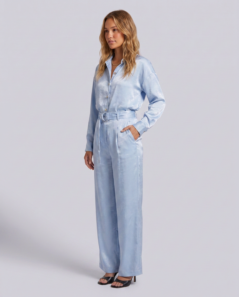 Ice Blue Wide Leg Tailored Trousers – side