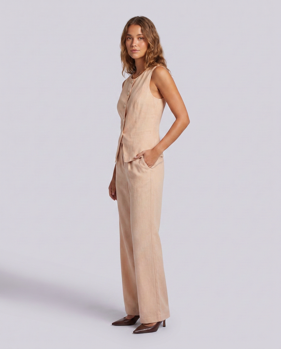 Muted Peach Elasticated Waist Wide Leg Linen Trousers - Hustle N Holla