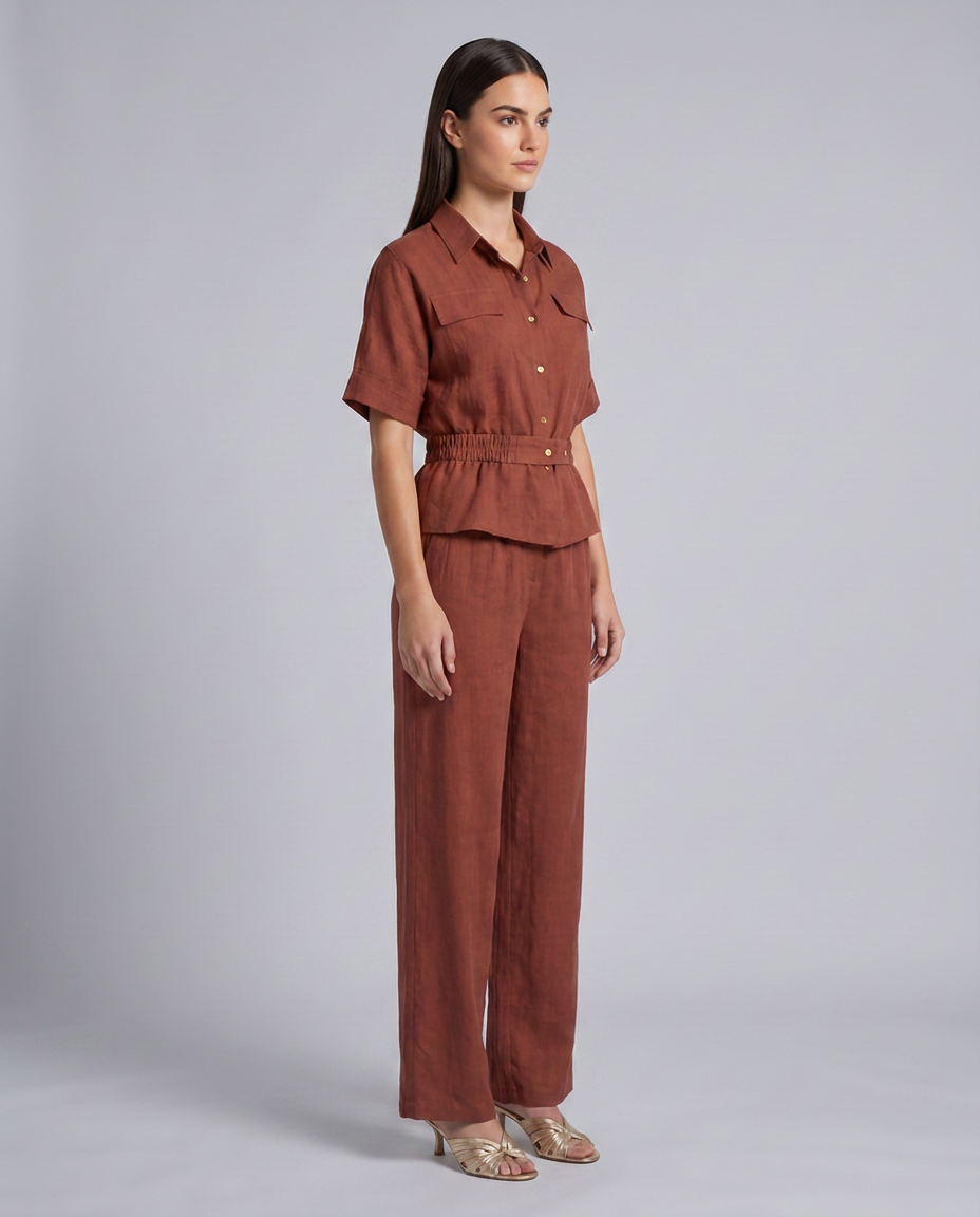 Rust Elasticated Waist Wide Leg Trousers - Hustle N Holla