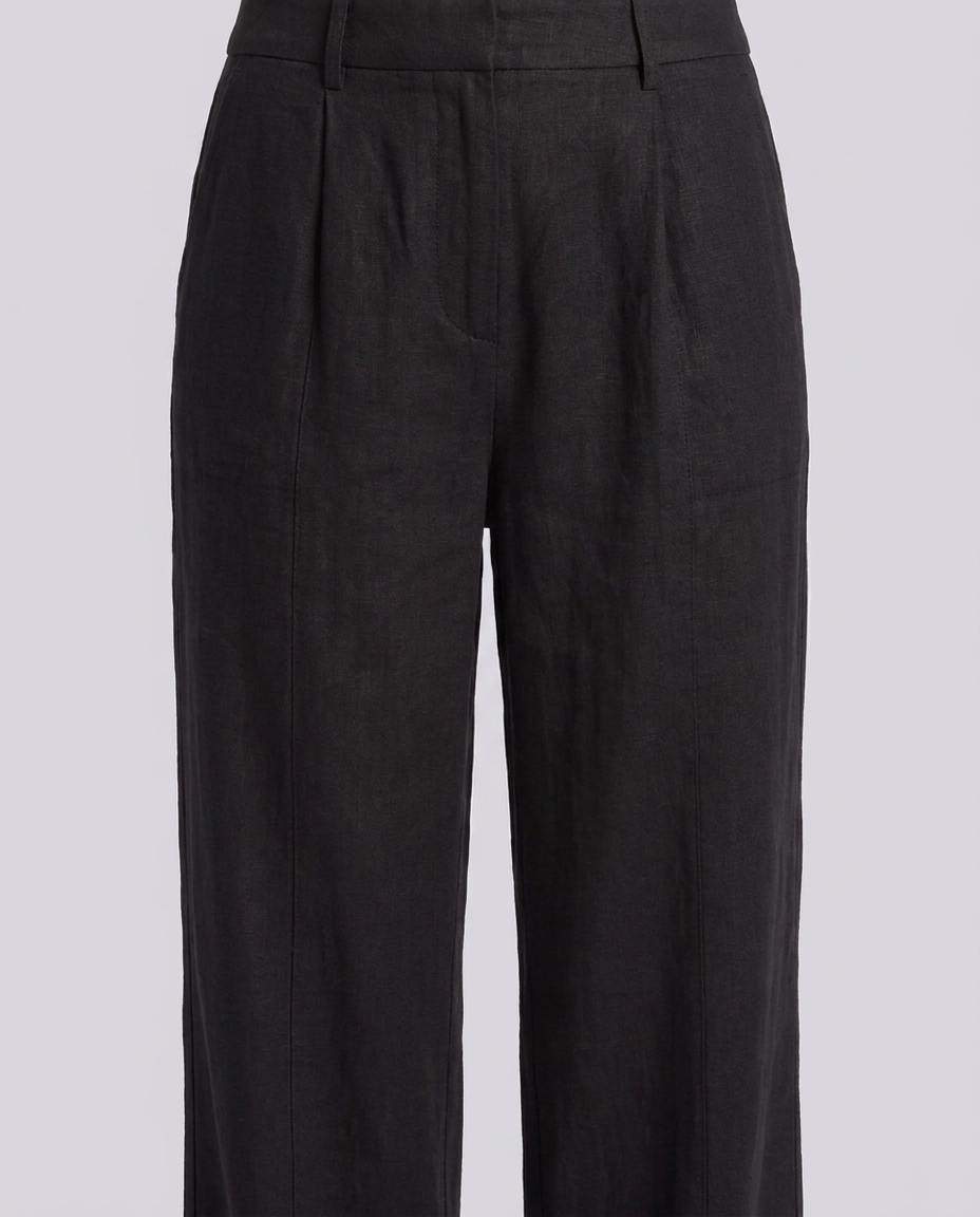 Coal Black Wide Leg Linen Trousers - Hustle N Holla