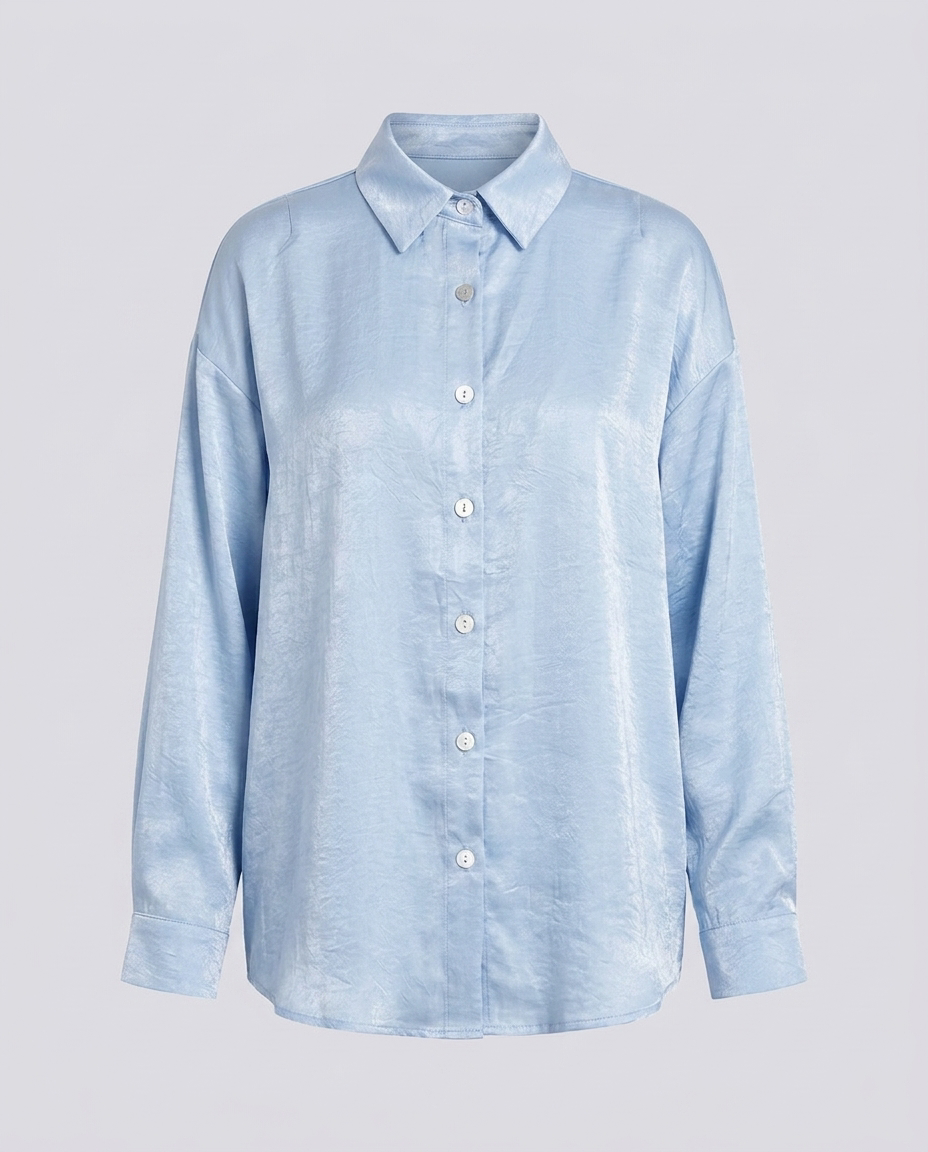 Ice Blue Textured Oversized Button Down Top - Hustle N Holla