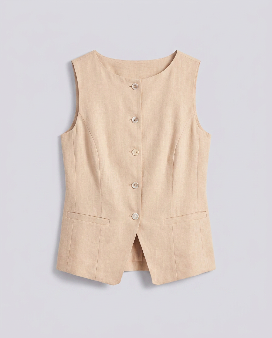 Muted Peach Sleeveless Boat Neck Linen Vest - Hustle N Holla