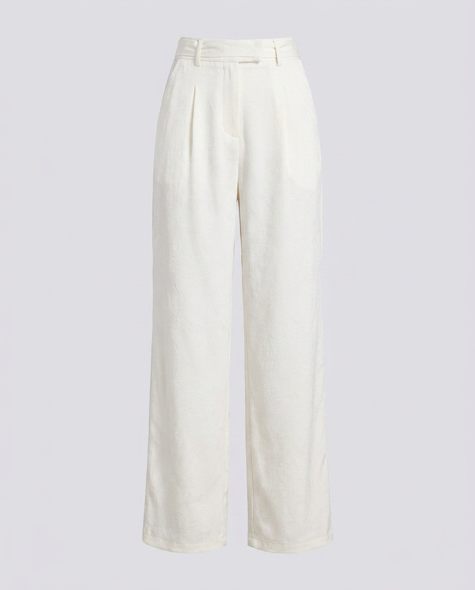 White Pearl Textured Wide Leg Tailored Trousers - Hustle N Holla