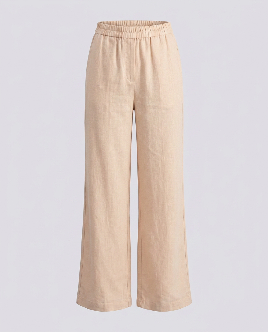 Muted Peach Elasticated Waist Wide Leg Linen Trousers – detail