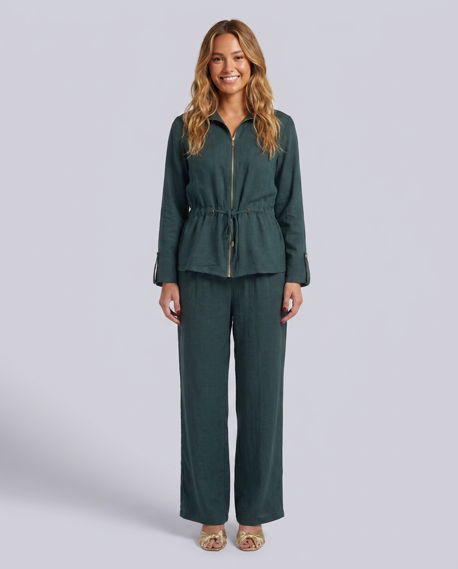 Teal Green Elasticated Waist Wide Leg Trousers