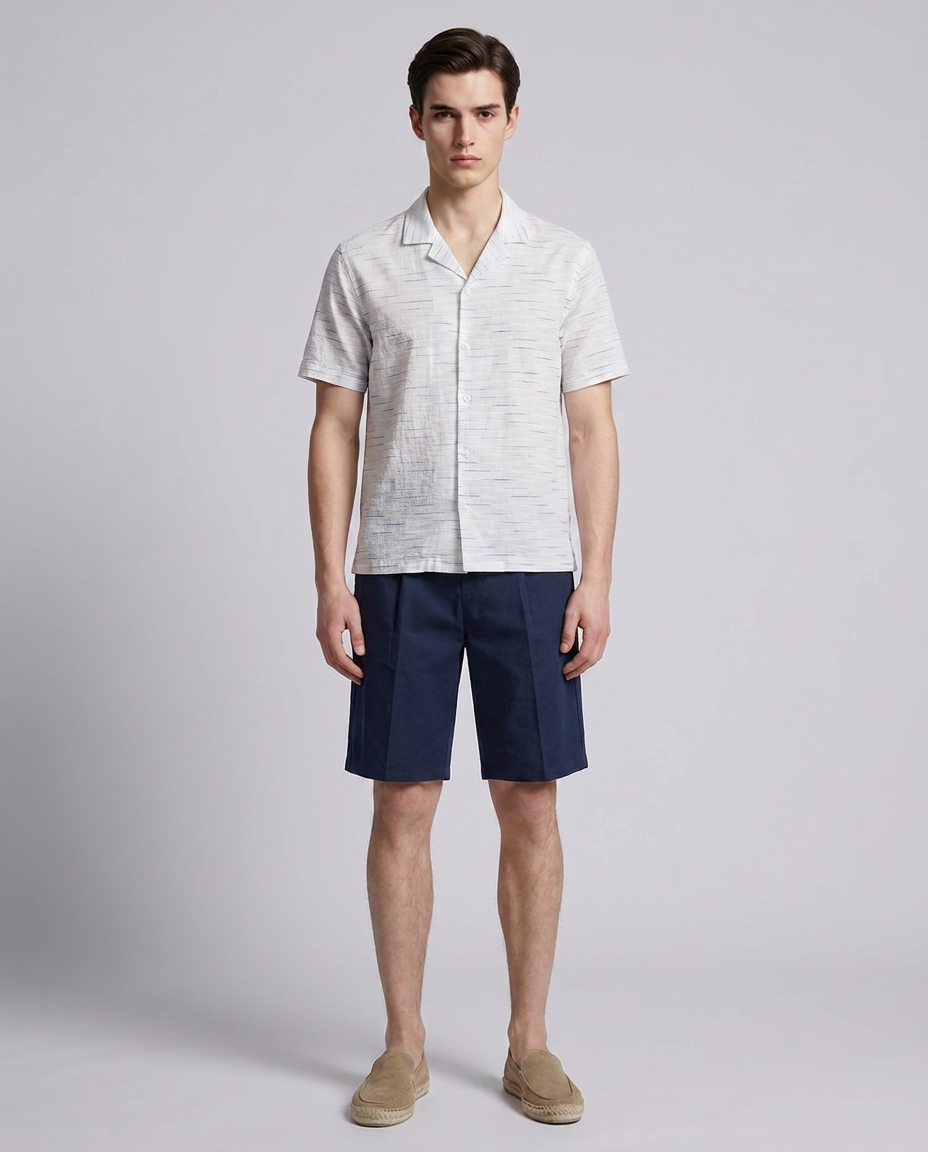 White Textured Loose Fit Cotton Shirt