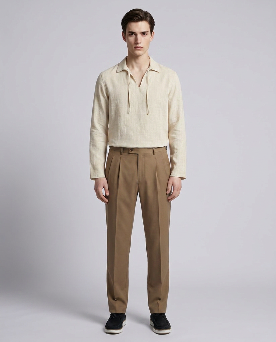 Cream Linen Blend Long Sleeves Minor Fault Shirt - Hustle N Holla