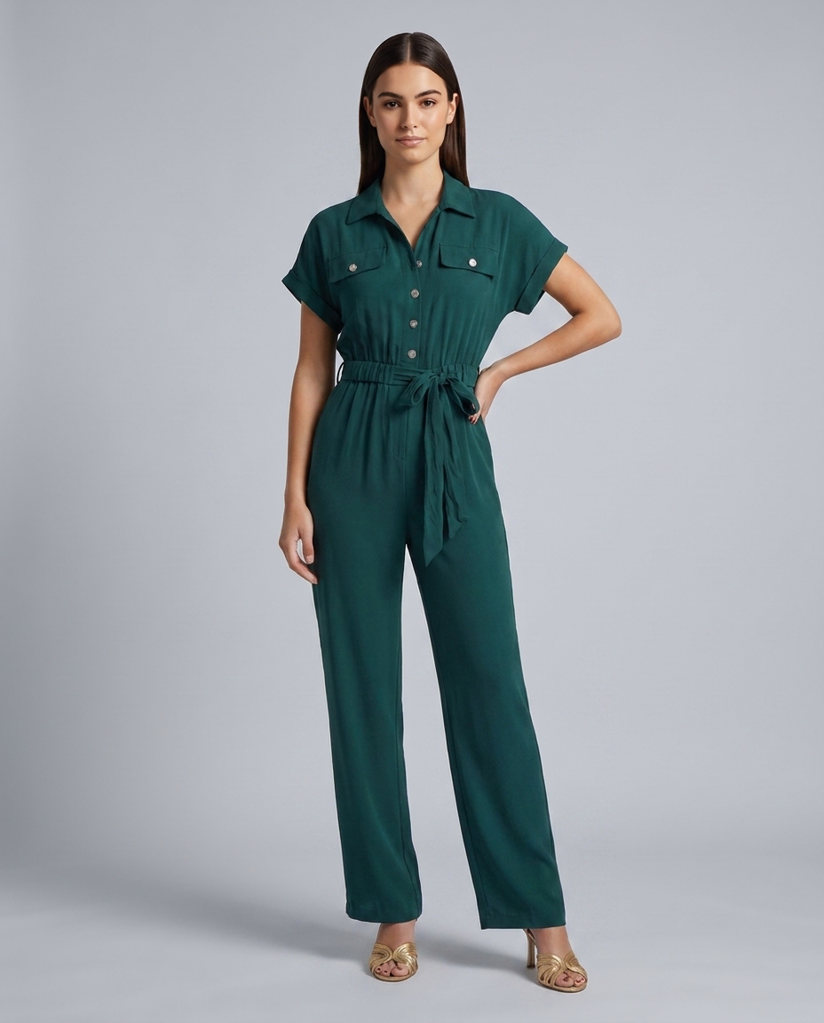 Teal Green Short Sleeve Jumpsuit - Hustle N Holla