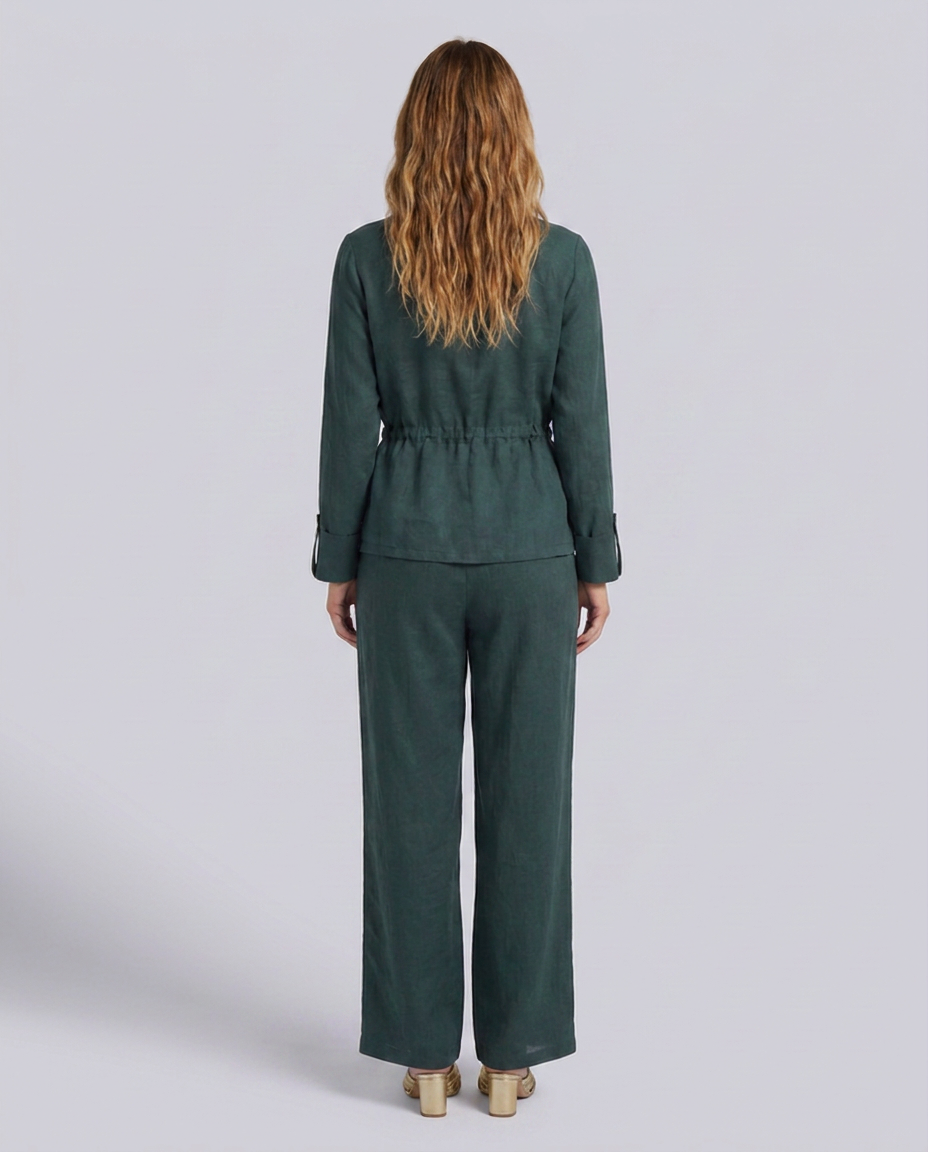 Teal Green Elasticated Waist Wide Leg Trousers