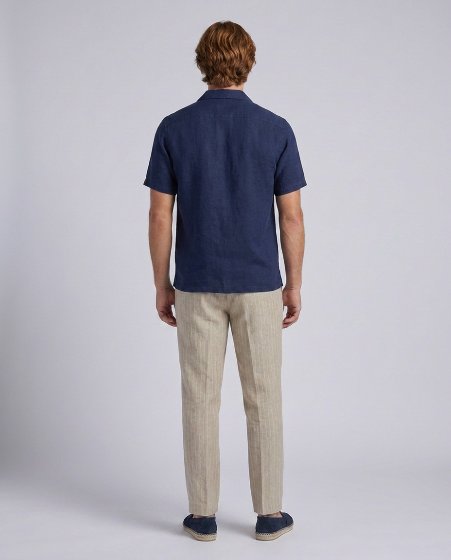 Navy Linen Blend Short Sleeves Shirts - Hustle N Holla