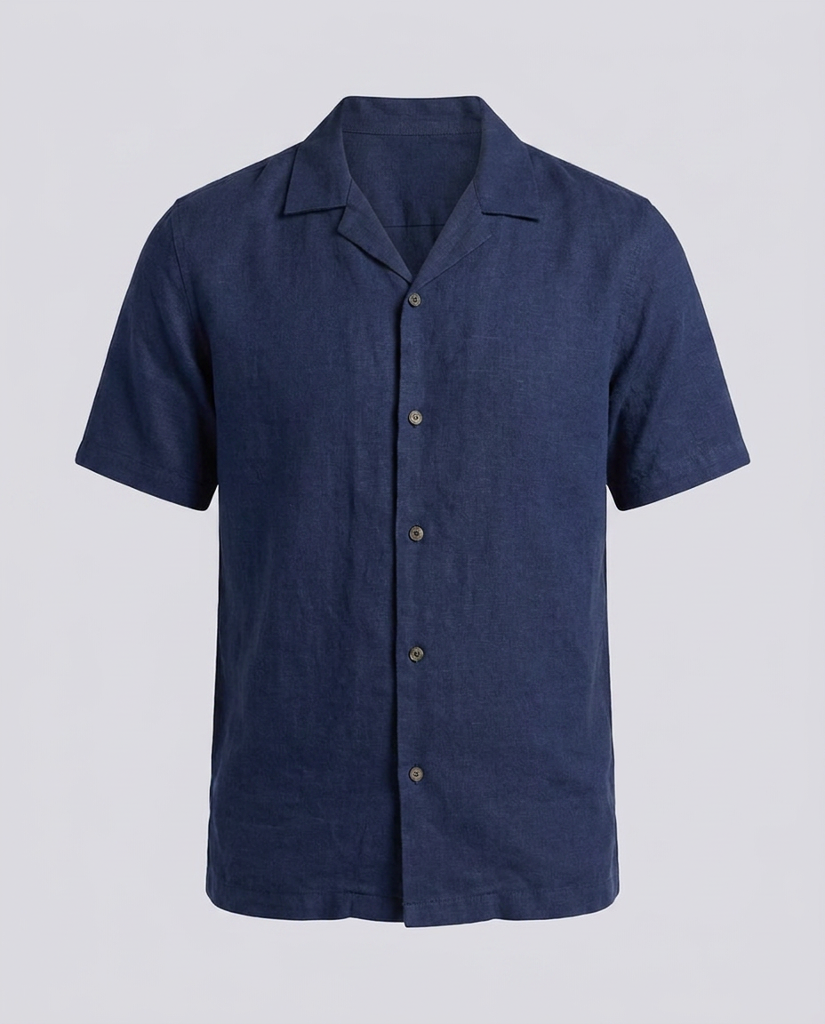 Navy Linen Blend Short Sleeves Shirts - Hustle N Holla