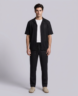 Black Linen Blend Straight Fit Premium Trousers - Hustle N Holla