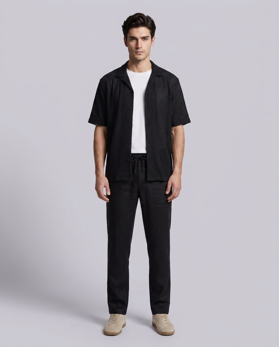 Black Linen Blend Straight Fit Premium Trousers