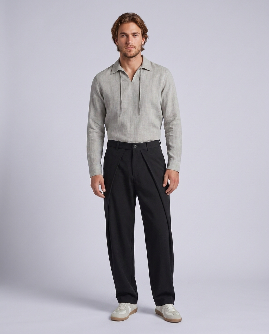 Black Pleated Smart Tailored Loose Fit Premium Trousers - Hustle N Holla