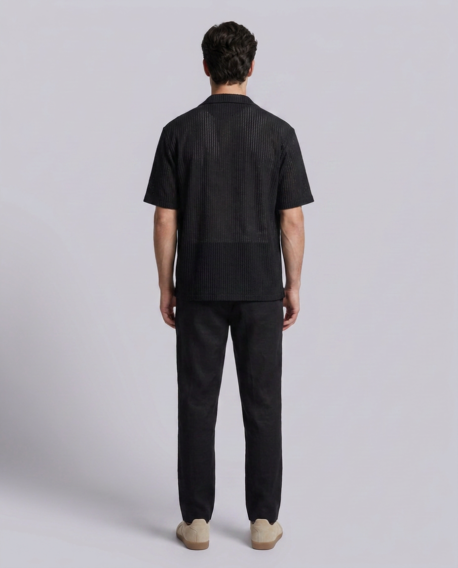 Black Linen Blend Straight Fit Premium Trousers