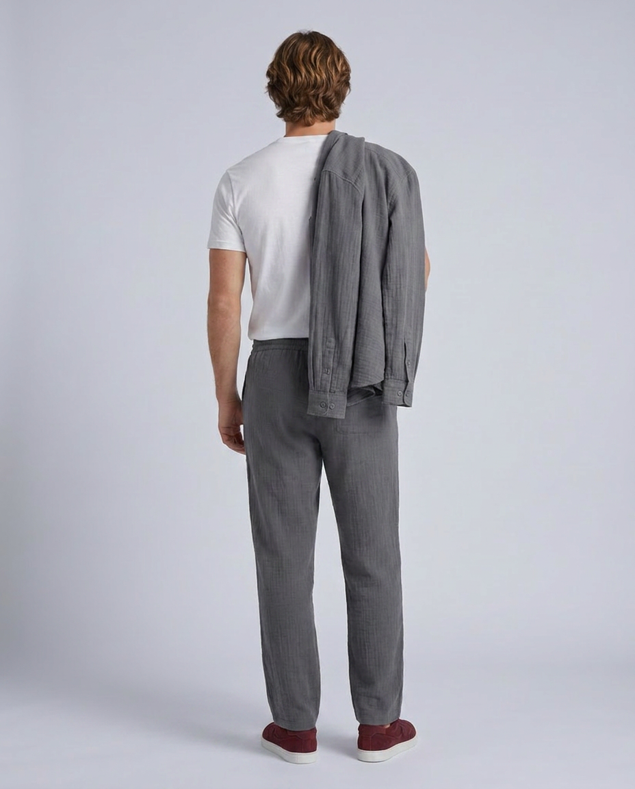 Grey Loose Fit Cheesecloth Trousers