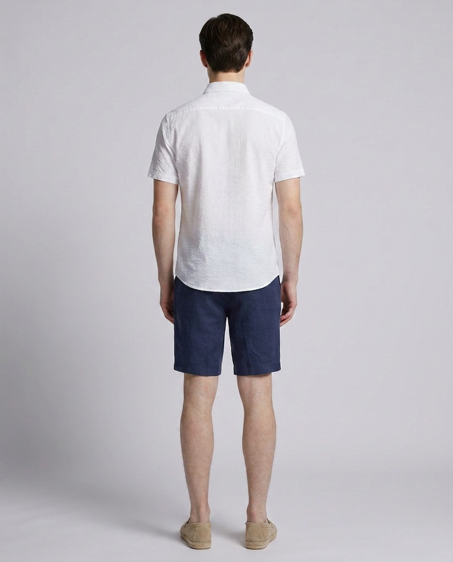 Navy Linen Blend Straight Fit Board Shorts
