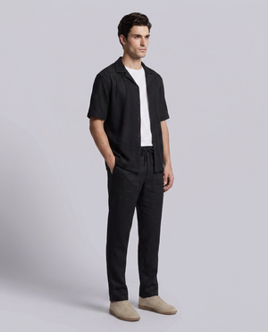 Black Linen Blend Straight Fit Premium Trousers - Hustle N Holla
