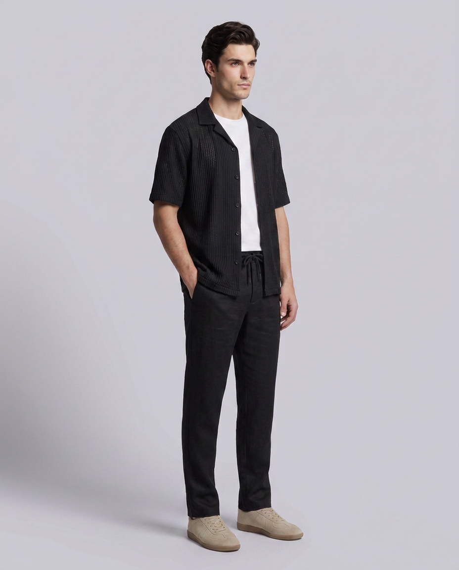 Black Linen Blend Straight Fit Premium Trousers - Hustle N Holla