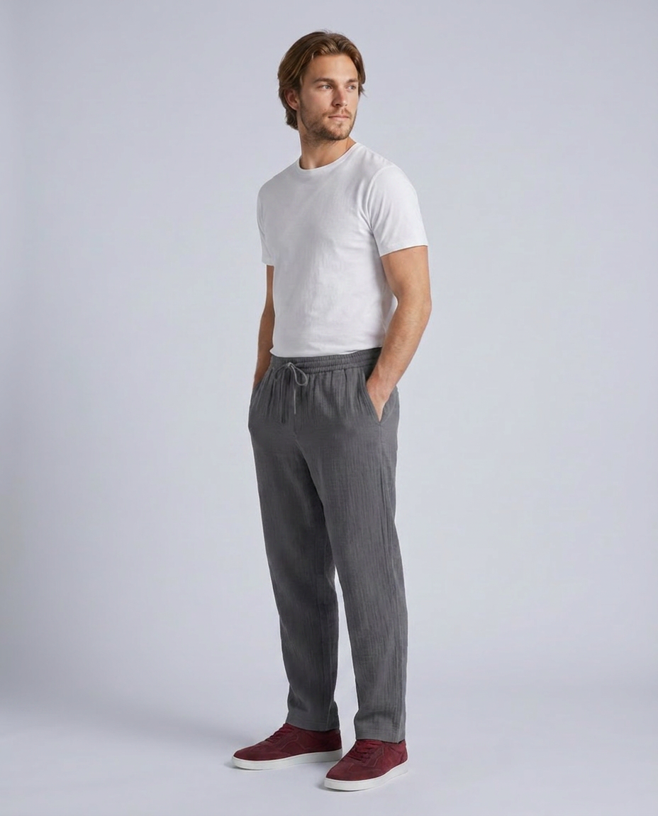 Grey Loose Fit Cheesecloth Trousers - Hustle N Holla