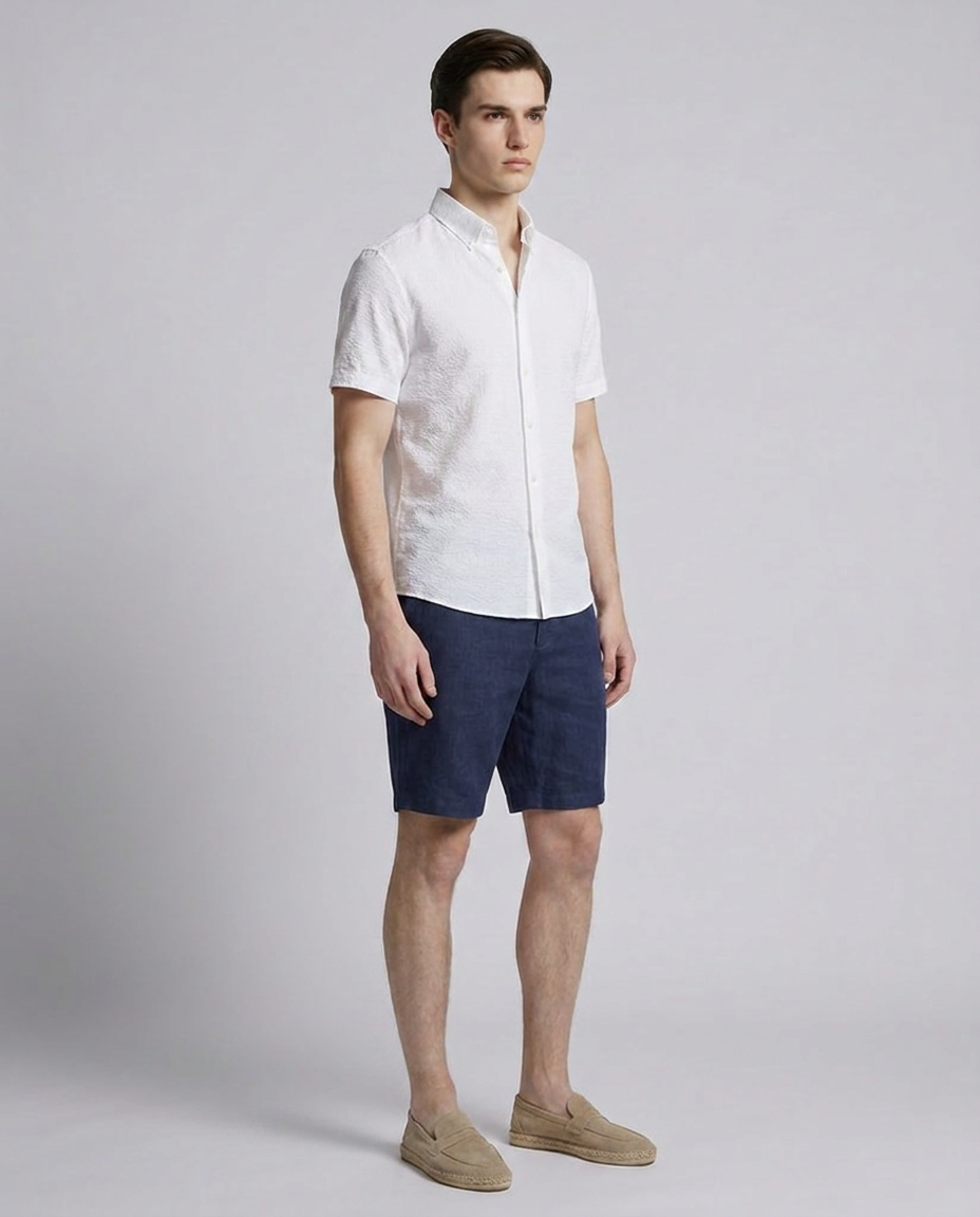 Navy Linen Blend Straight Fit Board Shorts - Hustle N Holla